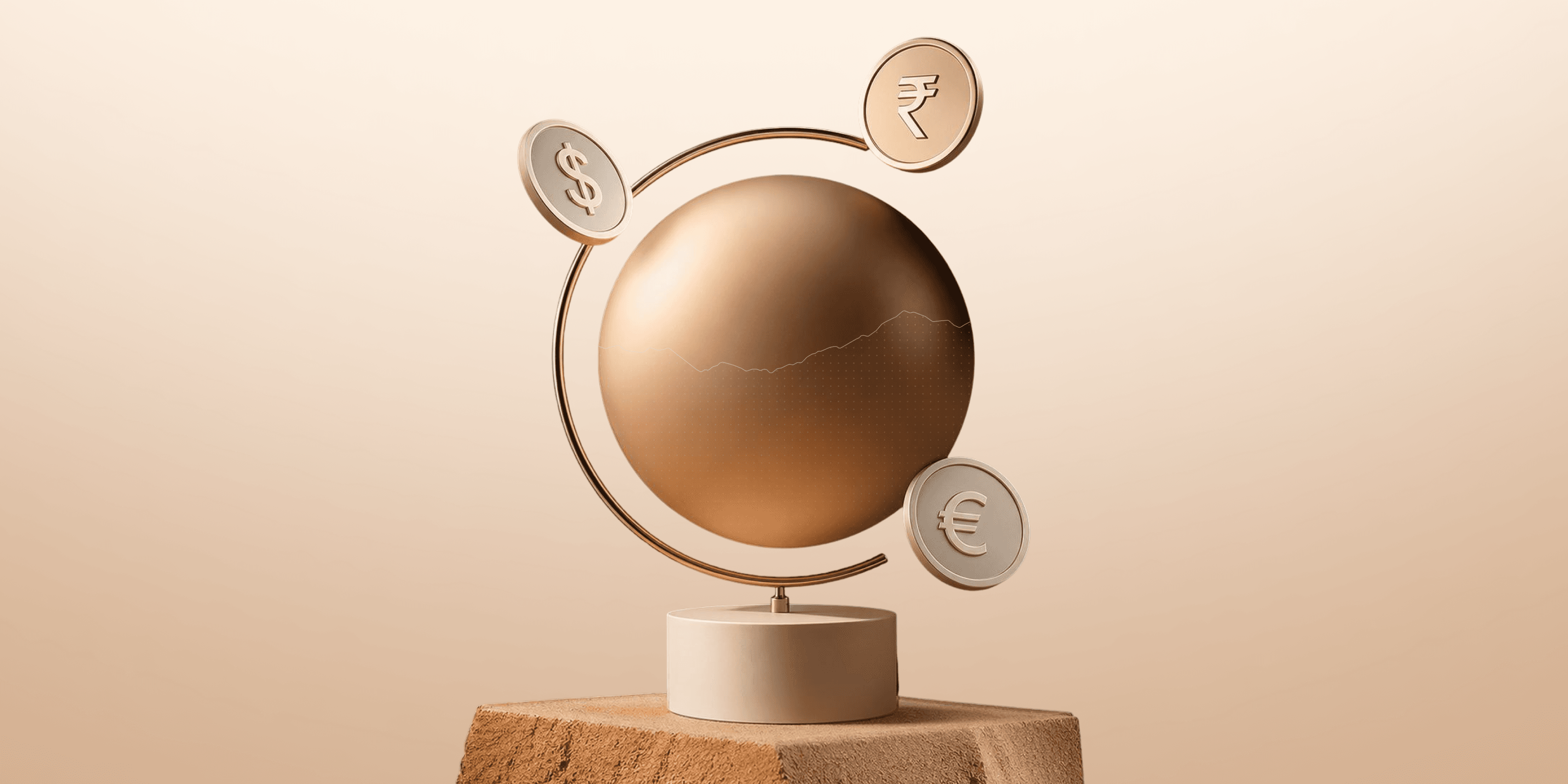 the globe surrounded by the coins