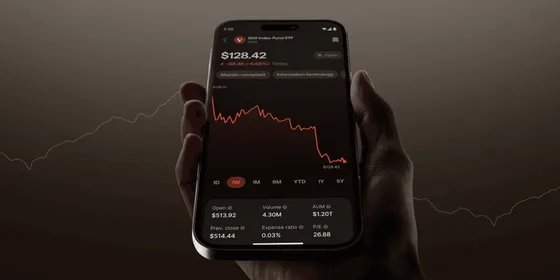 Smartphone showing an ETF down 6.68% over one week in an investing app, with the price chart in red.